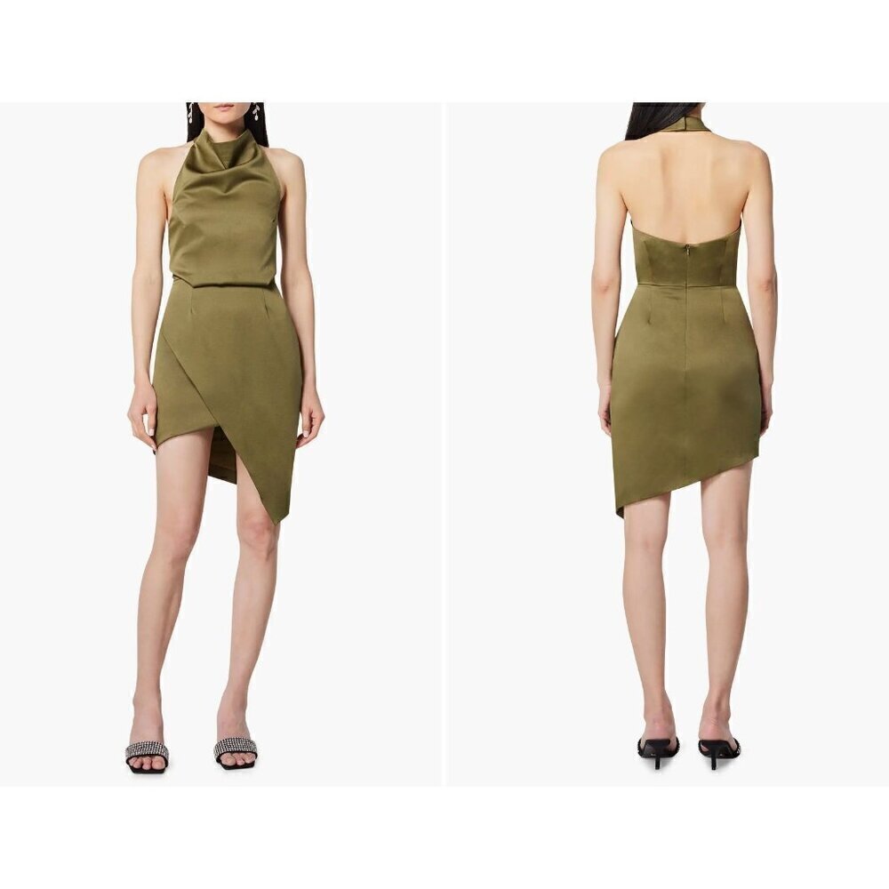 New Elliatt Women's Size XL Camo Asymmetric Satin Cocktail Dress Khaki